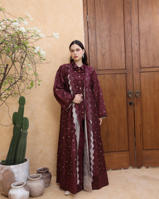 Ruby reversible abaya - Maroon-pink