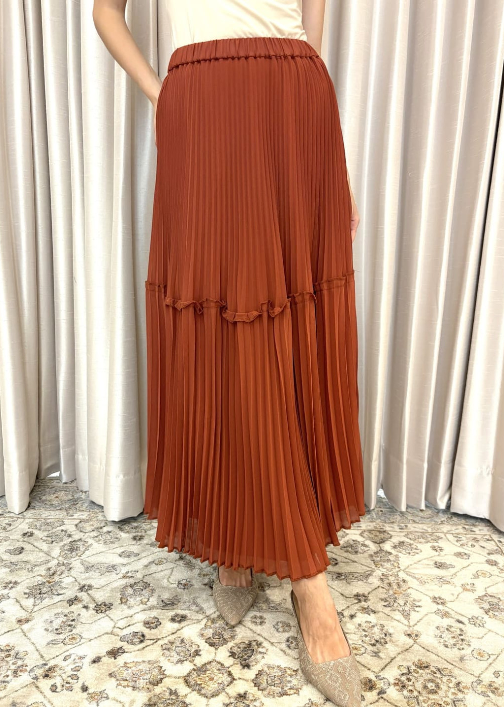 Shelly Skirt Pleats - Brick