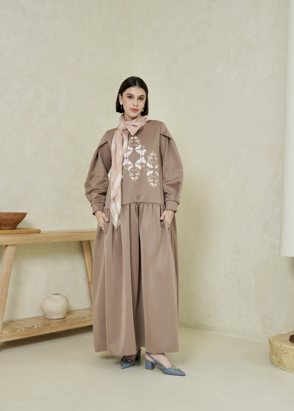Asha Ruffle Dress - Taupe