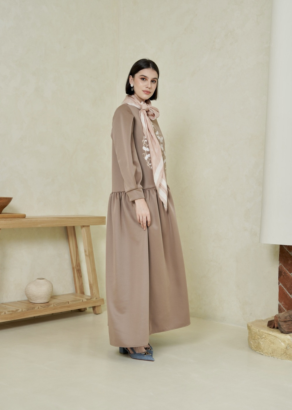 Asha Ruffle Dress - Taupe