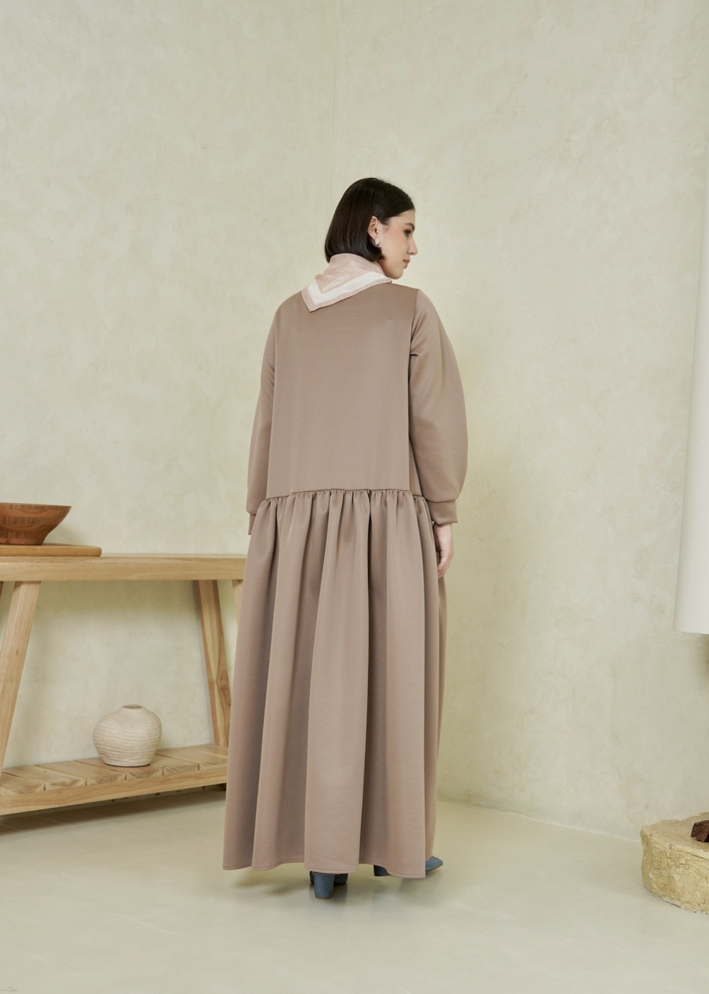 Asha Ruffle Dress - Taupe