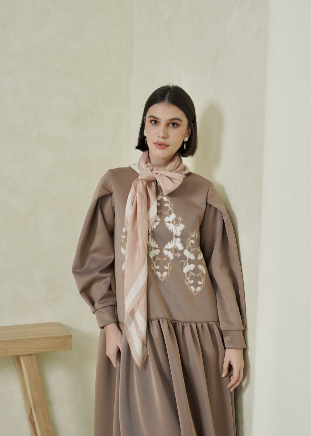 Asha Ruffle Dress - Taupe