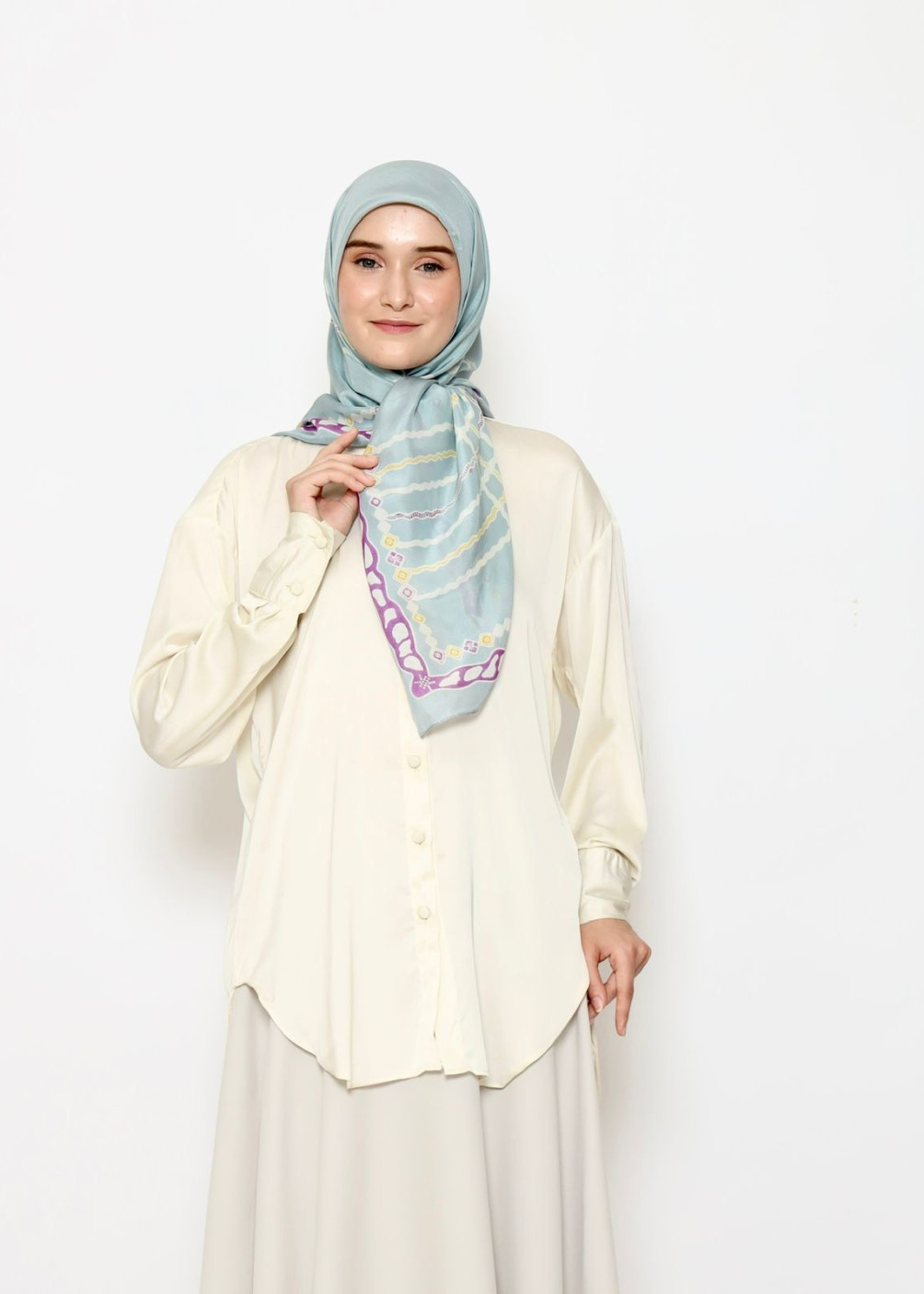 Smaranaa silk scarf stripe - aqua
