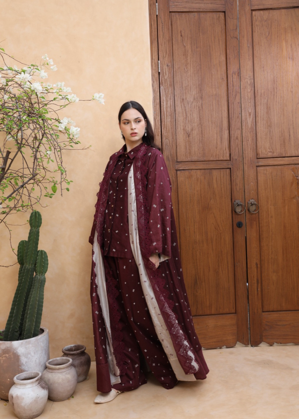 Ruby reversible abaya - Maroon-pink