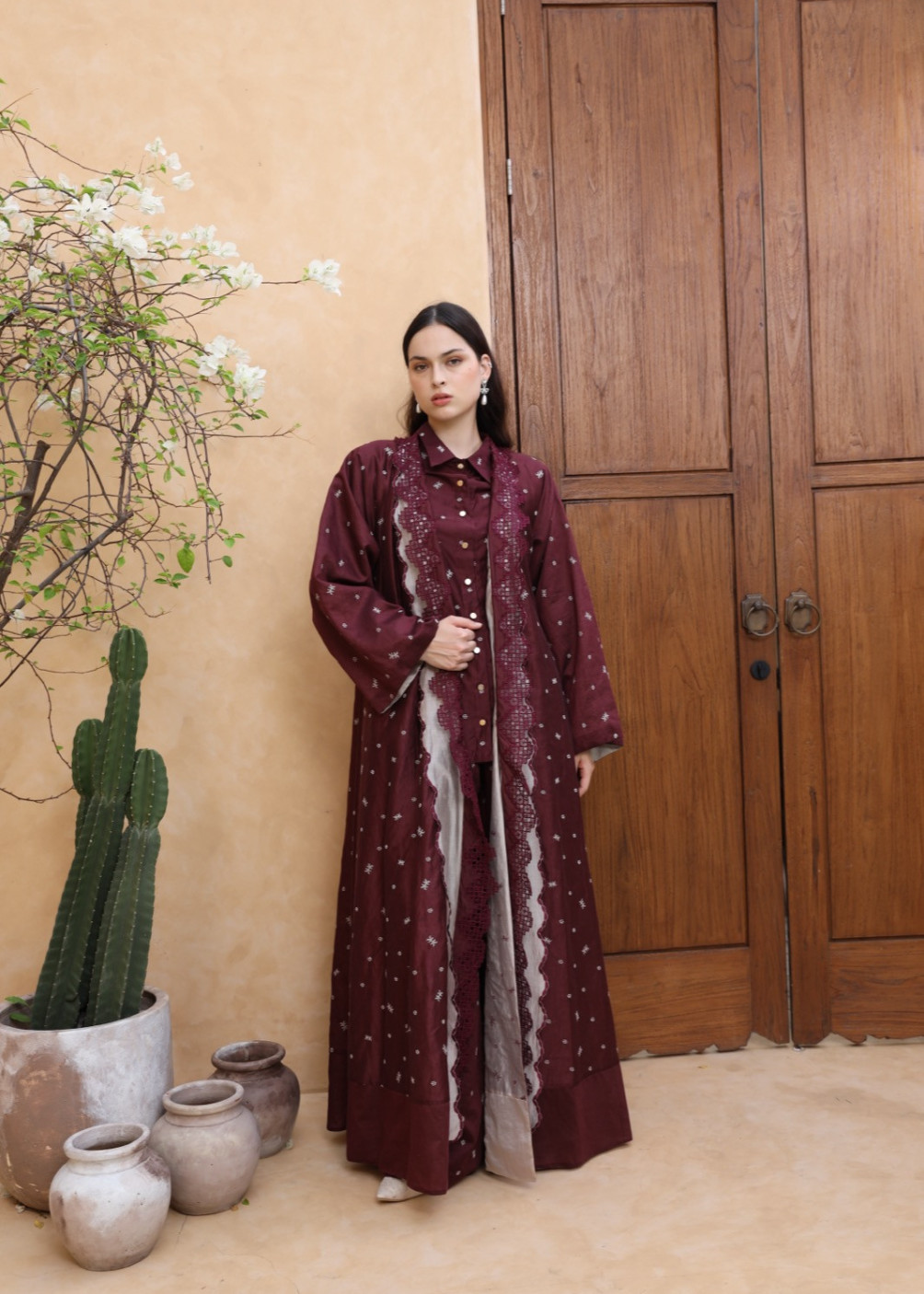 Ruby reversible abaya - Maroon-pink